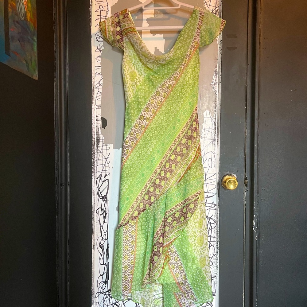 B.Smart  Dress green beige with different prints